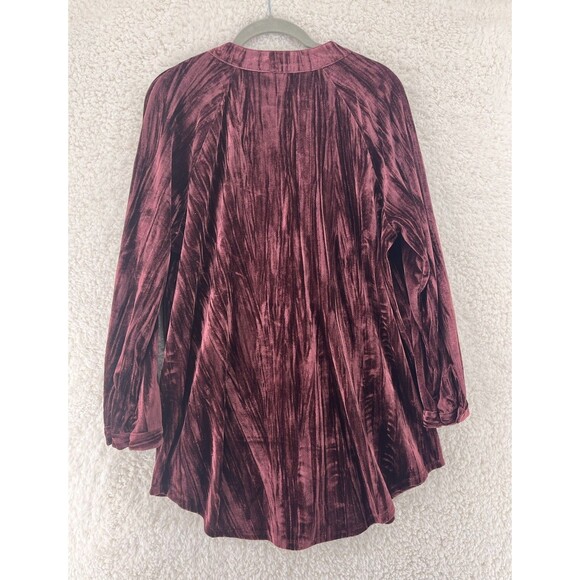 Cato Women's Size Large Button Down Velvet Shirt Long Sleeve Crushed Pocket - Picture 6 of 8